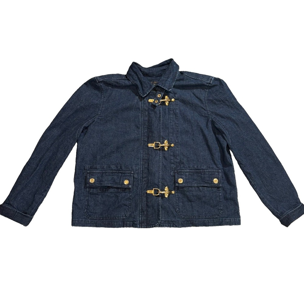 VTG Lauren Jeans Co. Blue Denim Fireman's Jacket Lobster Clasp Zip Women's Larg